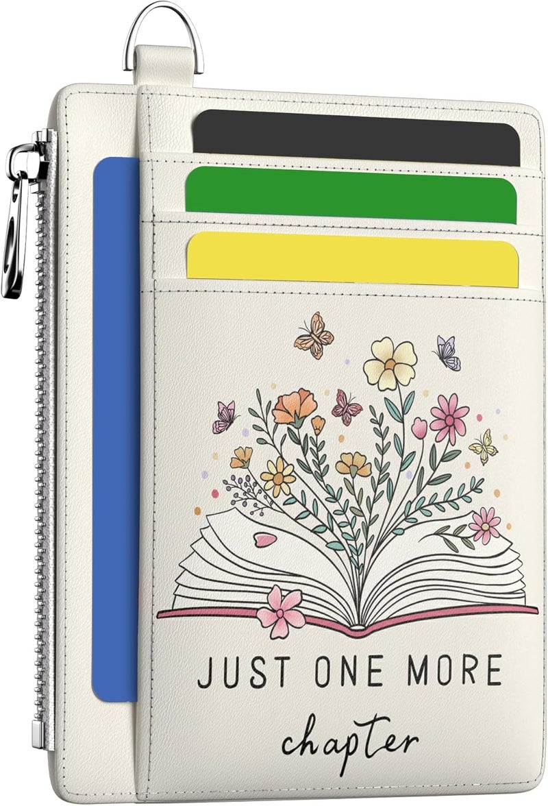 Hancynir Book Lover Floral Flower Slim Wallet Women Credit Card Holder Cute RFID Blocking Small Card Wallets Mini Front Pocket PU Leather Thin Travel Zipper Coin Cash Ladies Female Wallet Gifts - Image 1
